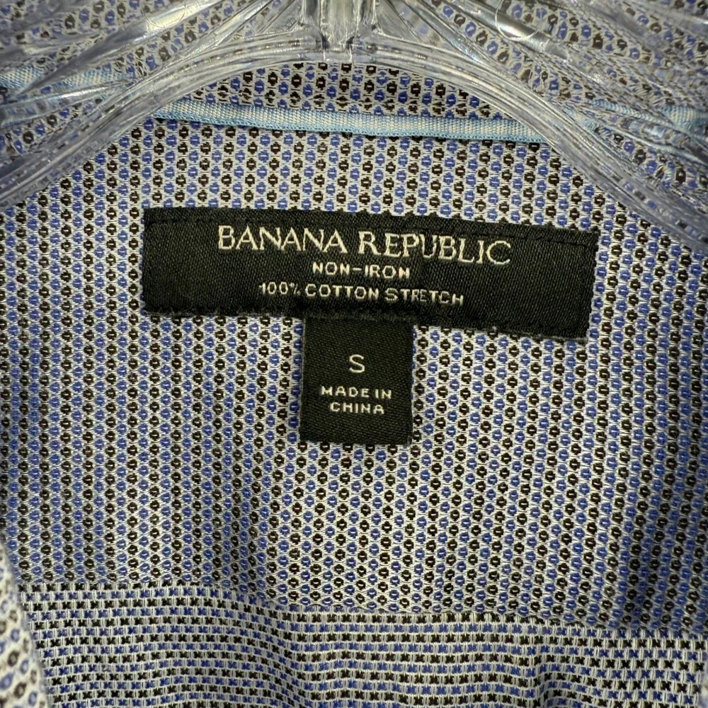 Banana Republic Non Iron Cotton‎ Stretch Geo Micro Print Dress Shirt Mens Size S